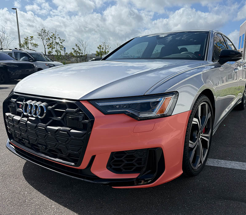 Front Bumper PPF Example On Silver Audi